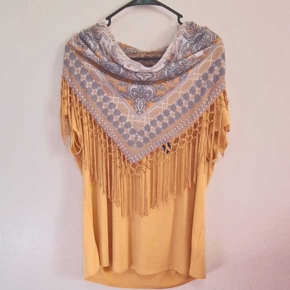 Style & Co. Women's Detachable Scarf Draped Rayon Fringed Blouse Plus Size XL - Picture 1 of 7
